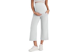 G4Free Wide Leg Maternity Yoga Capris Over The Belly Stretch Pregnancy Cropped Pants with Pockets