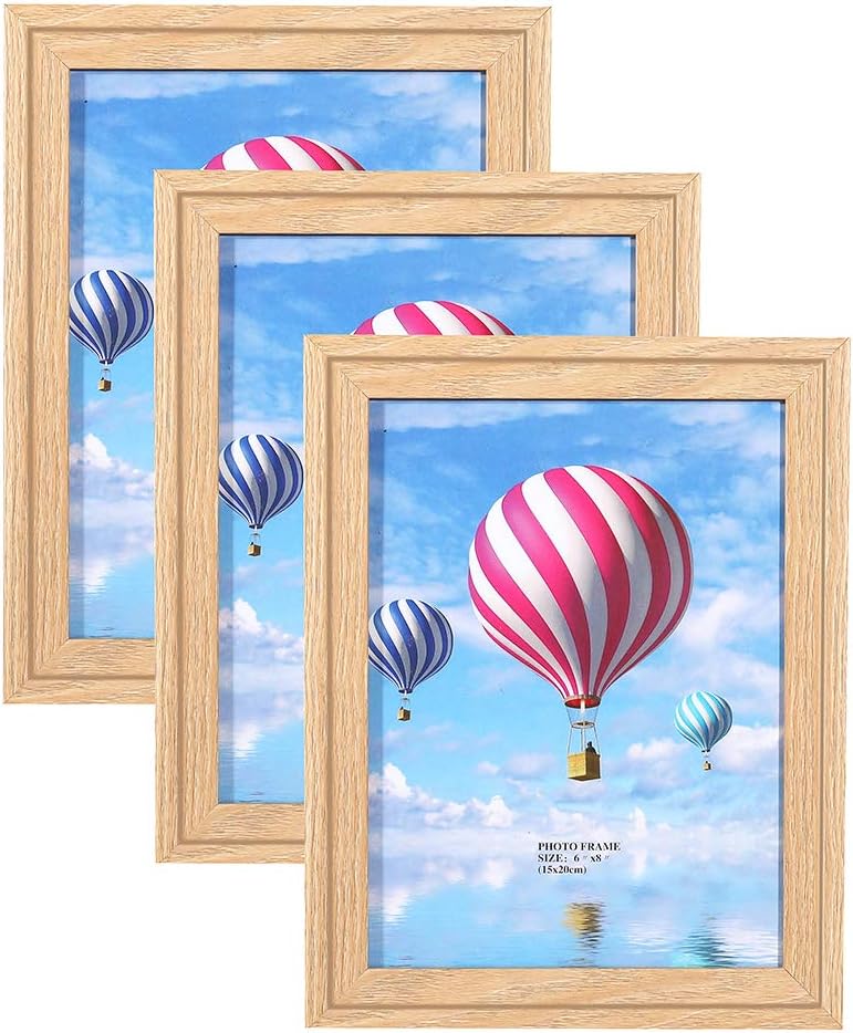 Metrekey6x8 Photo Frames 3 Pack Picture Frames Oak Color Driftwood Frame for Family Baby Friend Landscape Pet Dog Cat