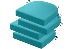 idee-home Outdoor Chair Cushions Set of 4, Thick 19" x 19" x 3" Outdoor Seat Cushions Patio Furniture Waterproof with Ties, Dining Pads