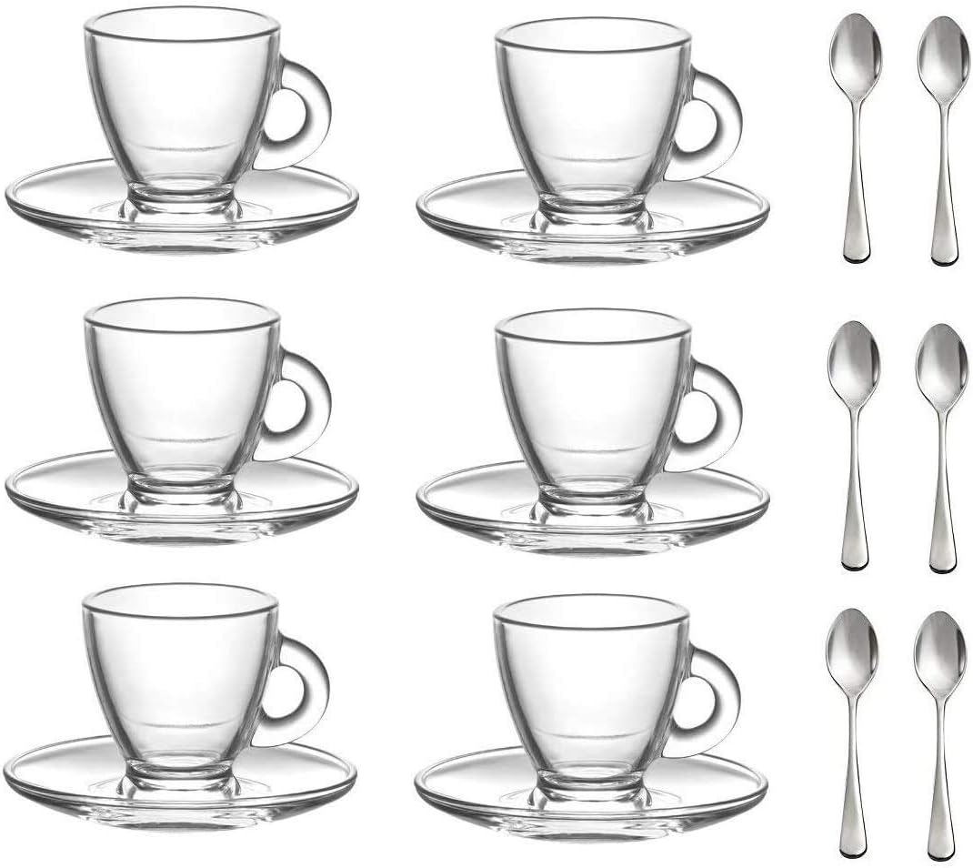 Green glass coffee set Small tea cups 6x Mint DURALEX cups and saucers Translucent demitasse