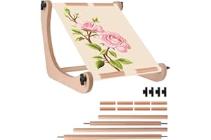 eZAKKA Adjustable Embroidery Table Stand, Wooden Embroidery Hoop Holder & Needlepoint Frame with 2 Size Rods (13.9" & 17.7"), Cross Stitch Holder for Hand Work & Lap Stitching with Both Hands Free