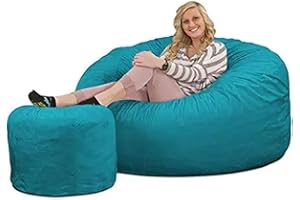 ULTIMATE SACK 5ft Bean Bag Chair & Footstool, Oversize Bean Bag Chair for Adults, Comfy Chair Bean Bag Couch Lounge Sofa Loveseat Furniture | Teal Suede