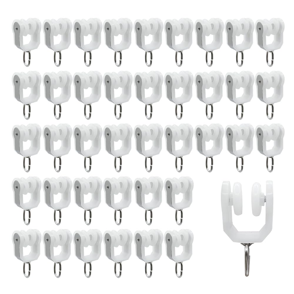 HLIWS Stainless Steel Shower Curtain Gliders & Rollers - 40 pcs, Straight & Curved Track, White — image 1