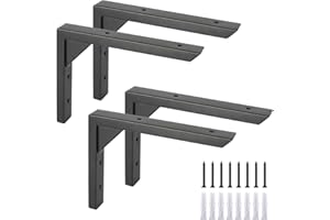 OVOV Heavy Duty Shelf Brackets 8 inch 4 Pack Wall Mount Black Iron Brackets for Shelves Triangle Sturdy Supports with Screws 
