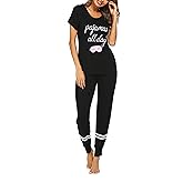 Ekouaer Womens Pajamas Set 2 Piece Lounge Pj Set Short Sleeve Sleepwear Tops with Joggers Pants Loungewear Print Nightwear