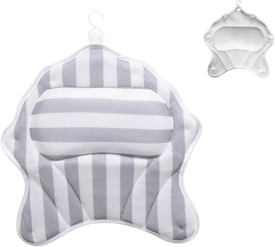 Yatuela Relax Spa Bath Pillow, 3D Mesh Fabric Bathtub Pillow, Quick Dry Anti Mold Non-Slip Bath Neck Head Body Support Pillow for Tub with 6 Suction Cups, 1 Hanging Hook for Men Women Kids Boys Girls