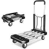 WarmyouHaul Pro Folding Hand Truck, 441LBS Capacity, Adjustable Platform (24-30") &amp; Handle (28-35") 4" Rubber Wheels with 360&deg; Swivel &amp; Parking Brake, for Moving, Apartment, Warehouse, Commercial Use