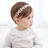 Asphinien Lace Flower Elastic Baby Girl Headbands Bow Hairbands Floral Crown Hair Accessories for Infants Toddlers Kids Birthday Party Baby Shower Headwear (Gold bow, Free)