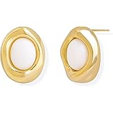 Jean Beau Chunky Gold Stone Stud Earrings for Women, Trendy Natural Gemstone Hypoallergenic Earing Valentine Jewelry Gift