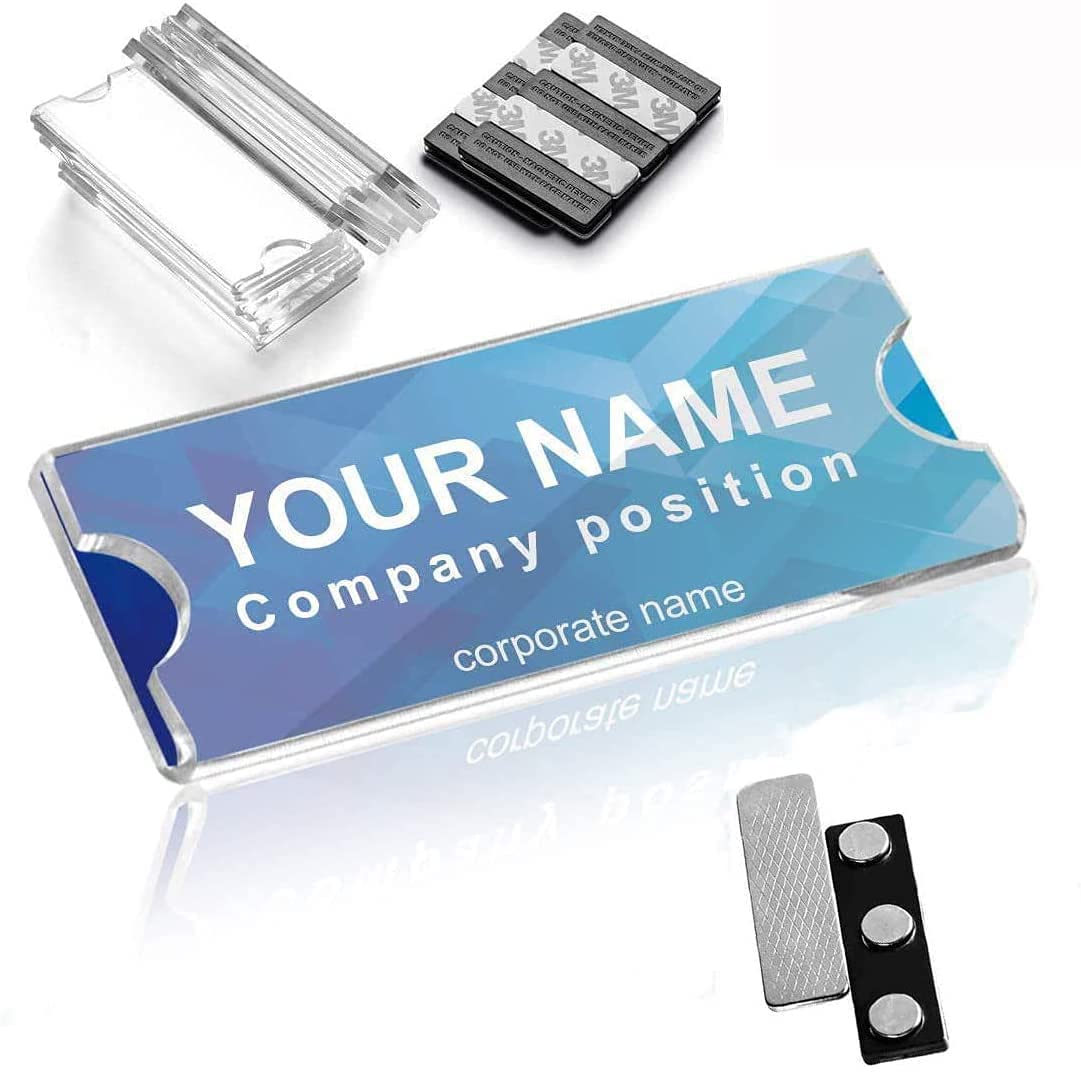 Photo 1 of Magnetic Name Tags Kit, Magnetic Badge Holders w/ 3 Strong Neodymium Magnets, 3M Adhesive Tape, Clear Acrylic Mini Sign Display Holder and Printable Name Label, Business Name Tag/ID Badge Set of 20