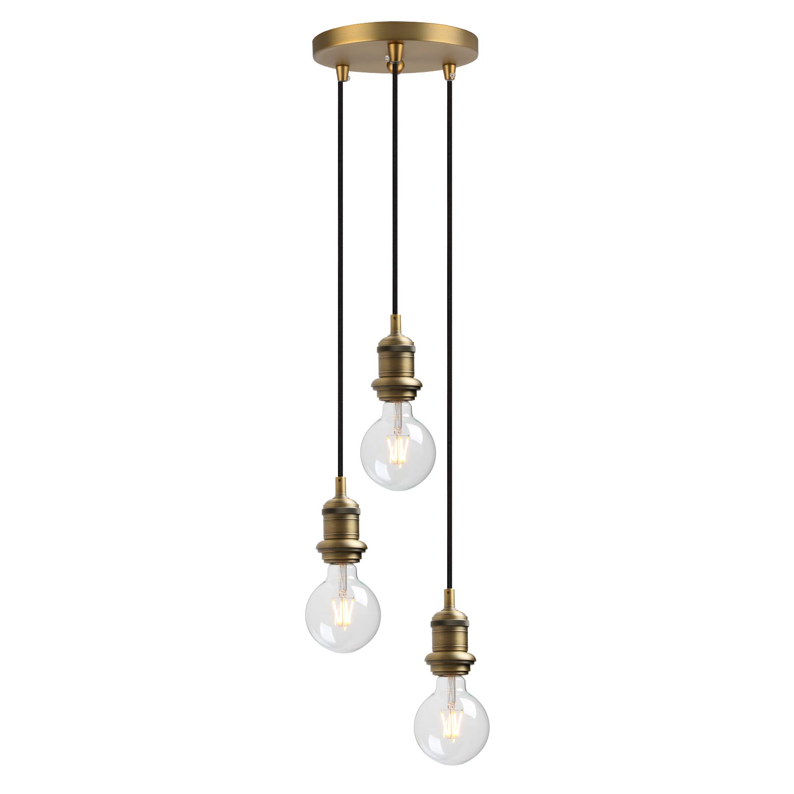 Yosoan Lighting Industrial Cluster 3 Way Pendant Light Fittings, Loft Bar Triple Hanging Pendant Ceiling Lights for Kitchen Island Living Room Dining Room (Antique)