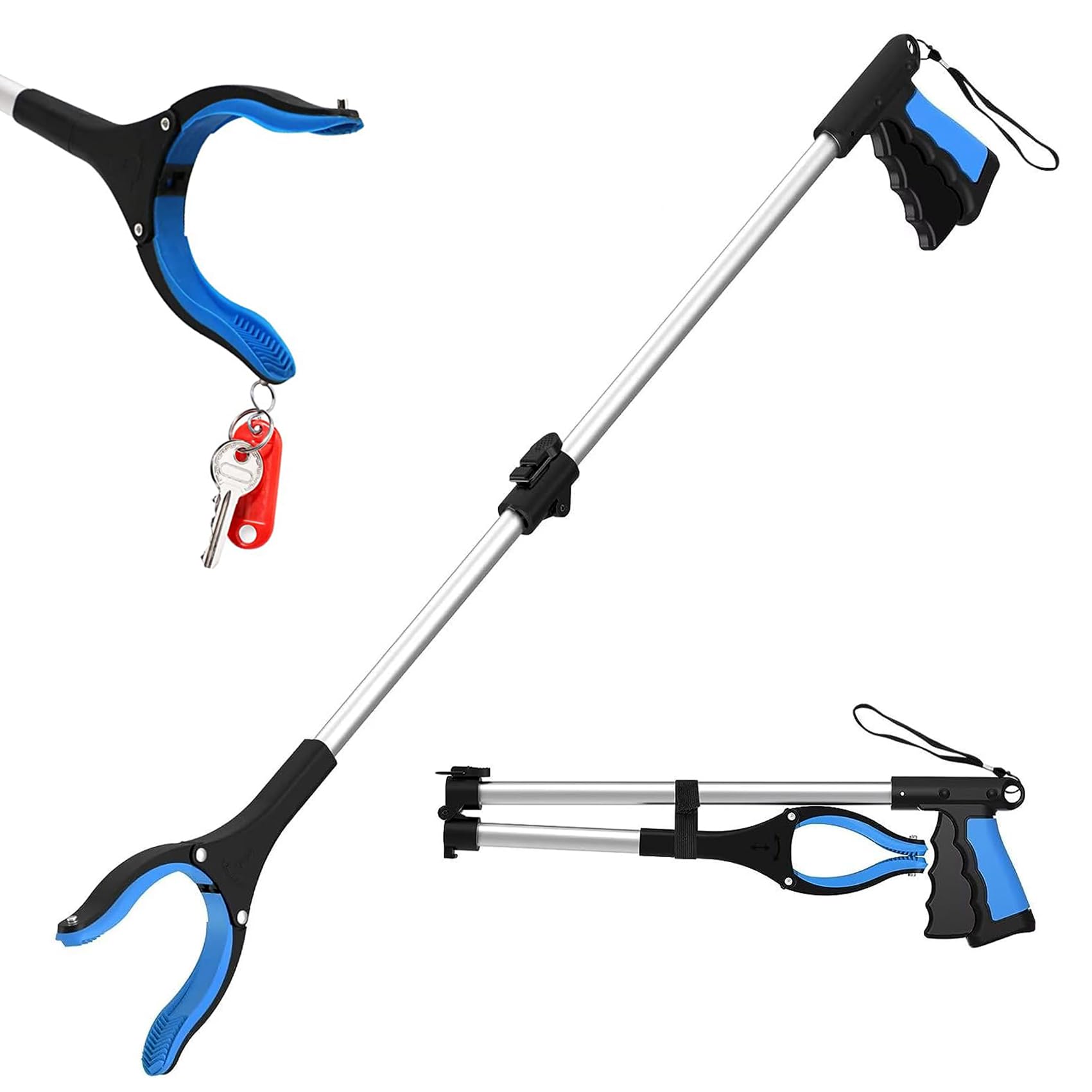 Litter Pickers, KY-Tech 32inch Litter Picker Grabber Stick with Magnetic, Foldable Rubbish Picker Helping Hand Grabber for Adults (Upgrade 32" Blue)