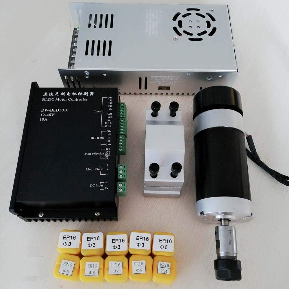 Brushless Spindle 500W CNC Spindle Motor ER16 Milling Machine 55MM Clamp Stepper Motor Driver Switching Power Supply ER16 Collet