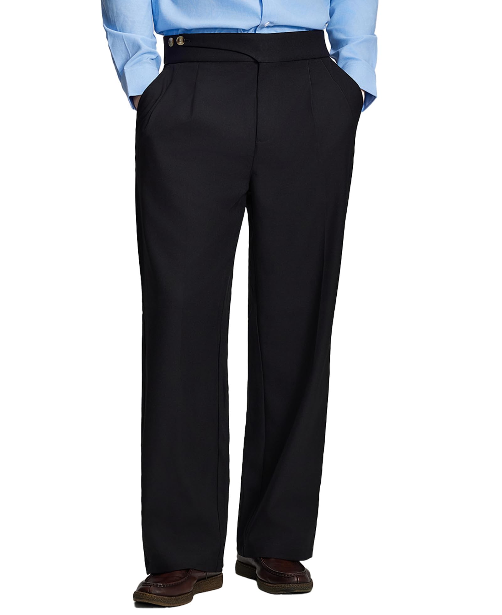 View 1 of *boys length 30* Susclude Baggy Dress Pants Men Pleated Wide Leg Trousers Casual Slacks Relaxed Fit High Waisted Vintage Pants for Men Black 30