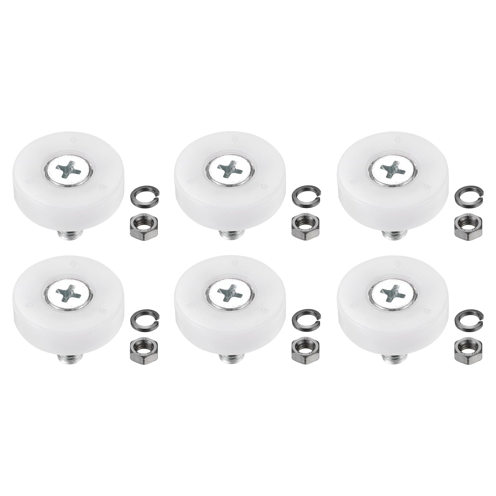 PATIKIL 22mm Drawer Rollers, 6 Set Nylon Positioning Pulleys Small Drawer Pulley Replacement Wheel with Spring Washer and Nut for File Cabinet Slides, White