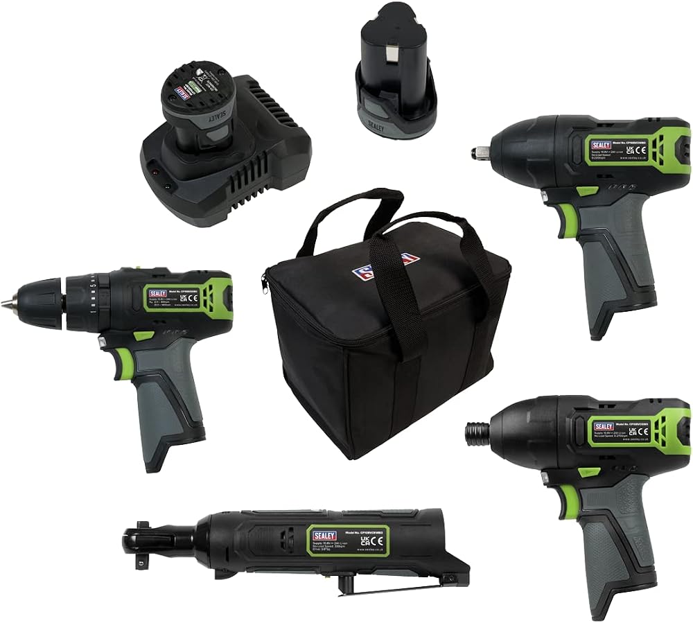 Sealey SV108 Series 4 x 10.8V Cordless Combo Kit 2 Batteries Charger Bag