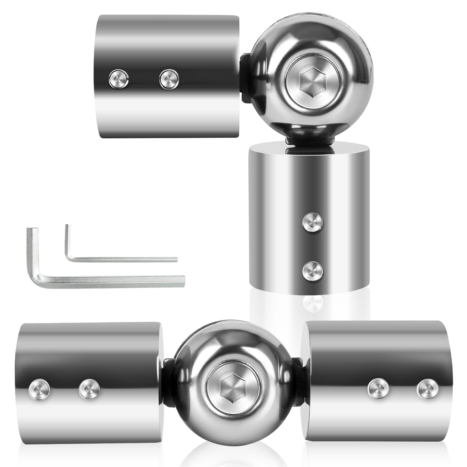 SEGNAYEN Hinged Elbow Connector Curtain Rod Corner Connector, Heavy Duty Bay Window Curtain Pole Elbow Joint Kit for 1” Curtain Rod, Adjustable Corner Curtain Pole Connector. Silver, 25mm — image 1