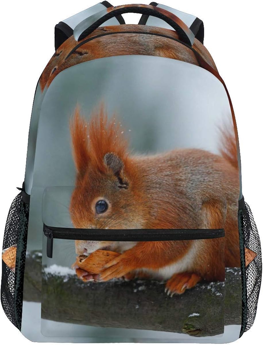 Winter Squirrel Backpacks Travel Laptop Daypack School Bags for Teens Men Women Adjustable 3D