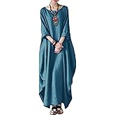 Celmia Autumn Solid Loose Long Maxi Dress Cotton Caftan