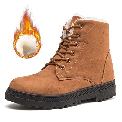 Womens Snow Boots - Winter Warm Fur Lined Ankle Boots Outdoor Anti-Slip Booties Lace Up Platform Shoes
