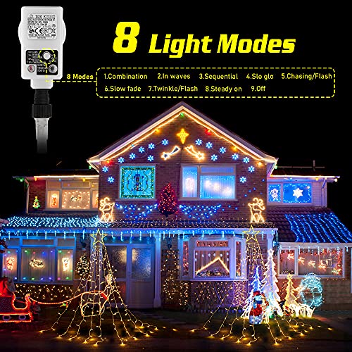 344er LEDs Lichterkette Weihnachtsbaum, 3.6M Weihnachtsbaum-Überwurf-Lichterkette mit 9 Girlanden und Sterne, Weihnachtsbaum Lichter Wasserdicht weihnachtsbeleuchtung für tannenbaum,grüngürtel,busche