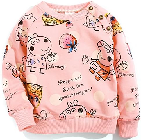 Girls' Long Sleeve Cartoon Sweatshirts Tops (5T, Pink-B)