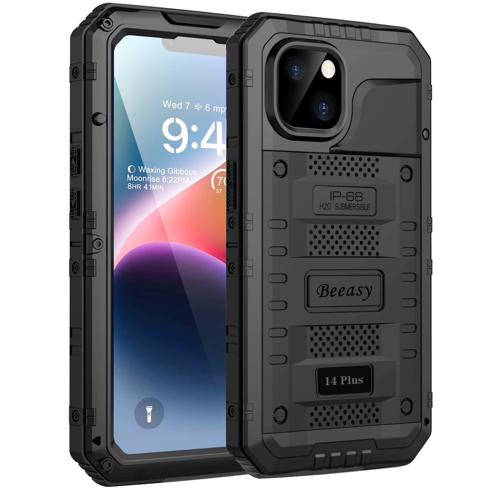 Beeasy for iPhone 14 Plus Case Waterproof Heavy Duty Shockproof Tough Metal Armour Cover Dustproof Built-in Screen Protector, 360 Full Body Military Protective Rugged Case for iPhone 14 Plus 6.7inch