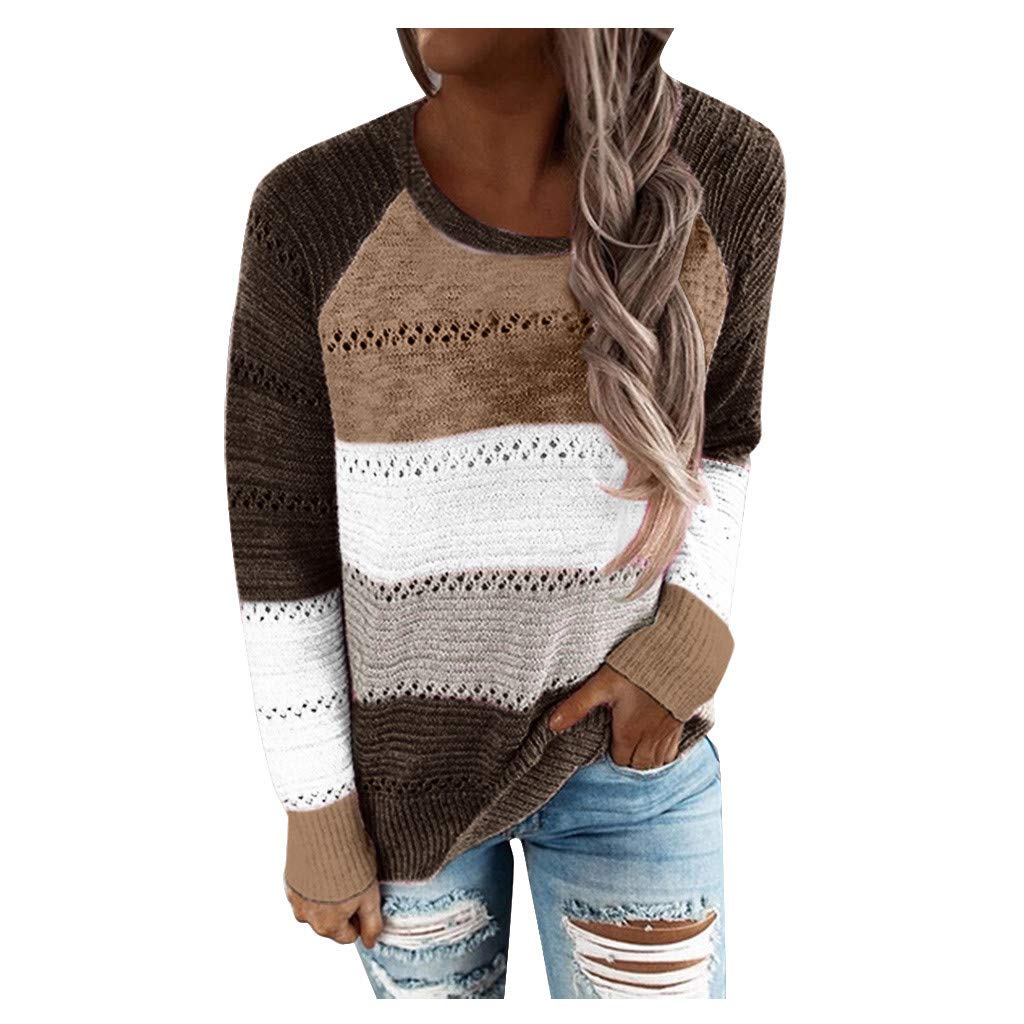 COOKI Women's Long Sleeve Sweatshirts Patchwork O Neck Sweater Sweatshirt Casual Tops Shirt Blouse Pullover Sweatshirts Tops