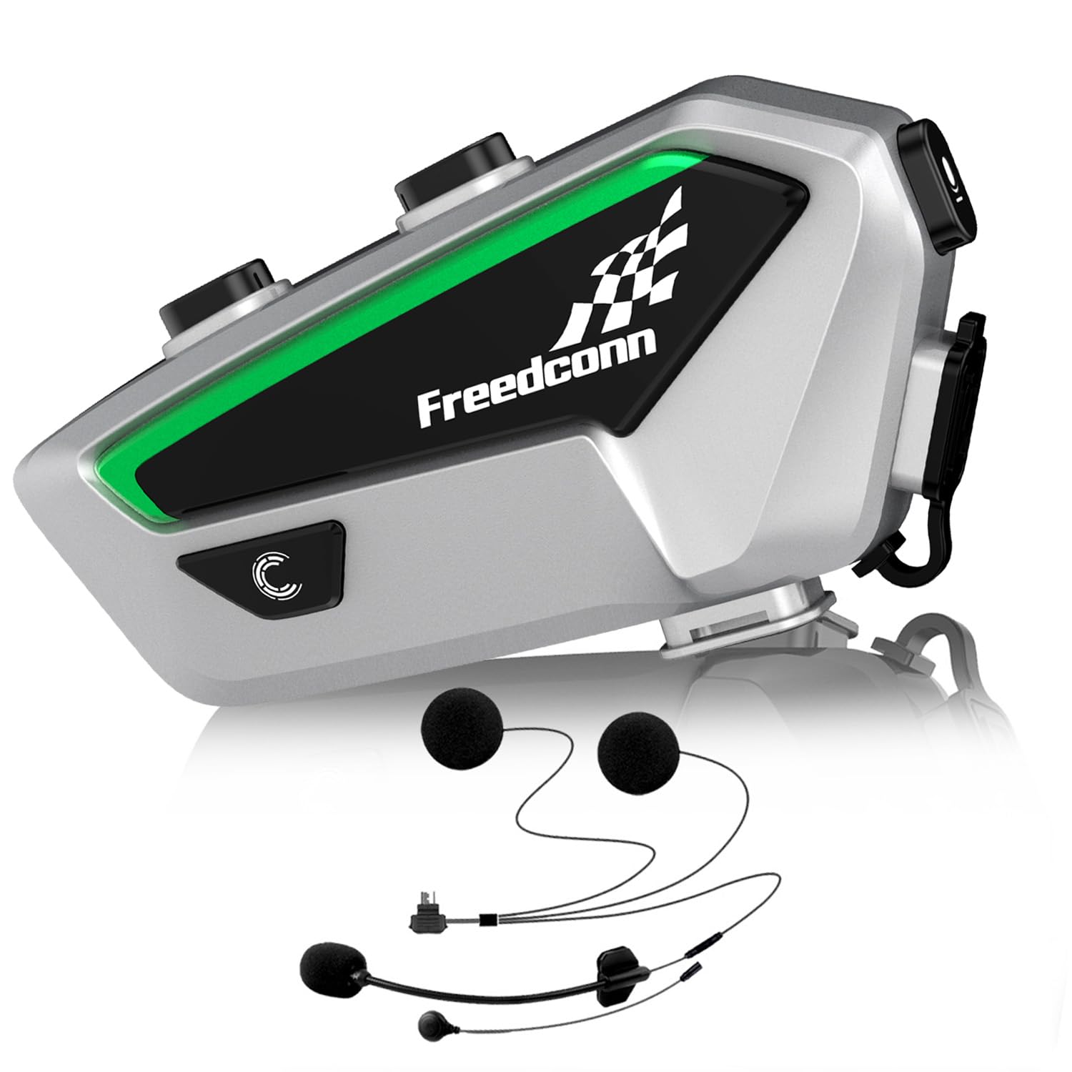 FreedConn FX Motorcycle Helmet Bluetooth Intercom Headset Communication Systems Kit, Full Duplex 10 Riders Group Helmet Intercom/Music Sharing/FM Radio/Silver Ultra-Thin Body/Universal Pairing