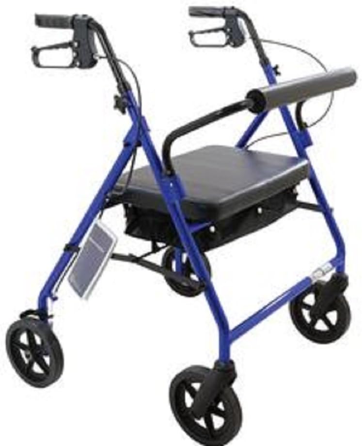 Bariatric Rollator Walker Heavy Duty with Large Padded Seat up to 400 Lb Capacity with 8" Wheels (Blue)