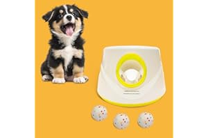 UJQW Automatic Dog Ball Launcher-Small Silent Dog Ball Thrower with Remote Control, 3 Adjustable Distances (20ft/33ft/46ft), Rechargable,Includes 3 Durable 2.3" Balls for Small/Medium Dogs (Yellow, Medium)
