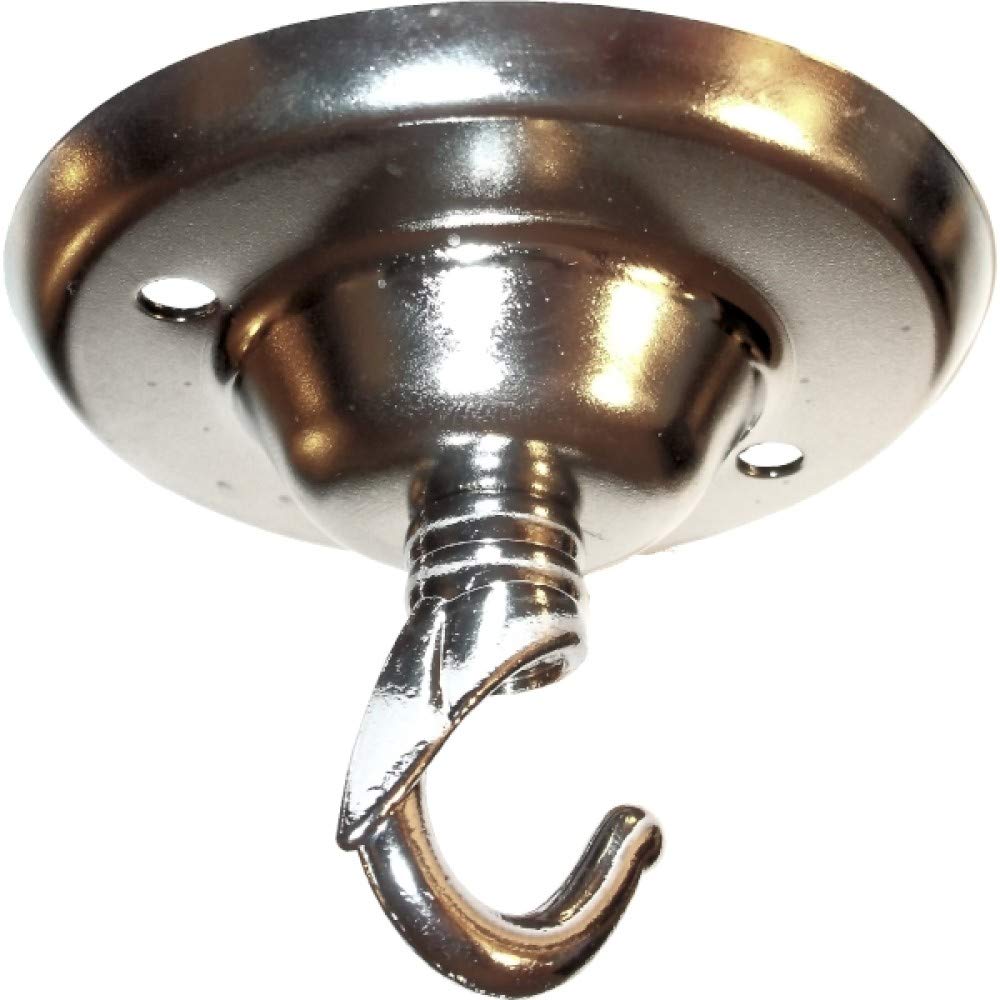 Art Deco Emporium 75mm Vintage Style Ceiling Rose with Art Deco Style Hook in Silver Nickel Finish and Chrome Fixing Screws