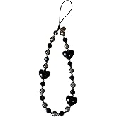 Drawwind Phone Charm Beaded Wristlet Strap Universal Cell Phone Lanyard Cute Bracelet Wrist Strap Beaded Chain String Handmade Accessories for Case Camera Bags (Black Hearts)