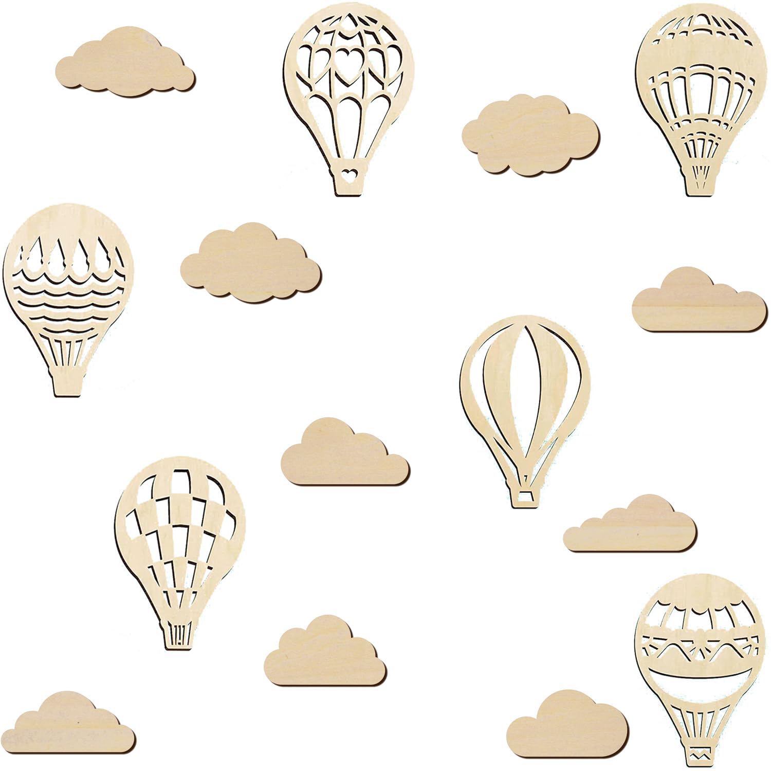 Heart Tong Wooden Wall Decoration, Hot Air Balloon and Cloud Wall Art, Ideal for Children's Room, Bedroom and Living Room