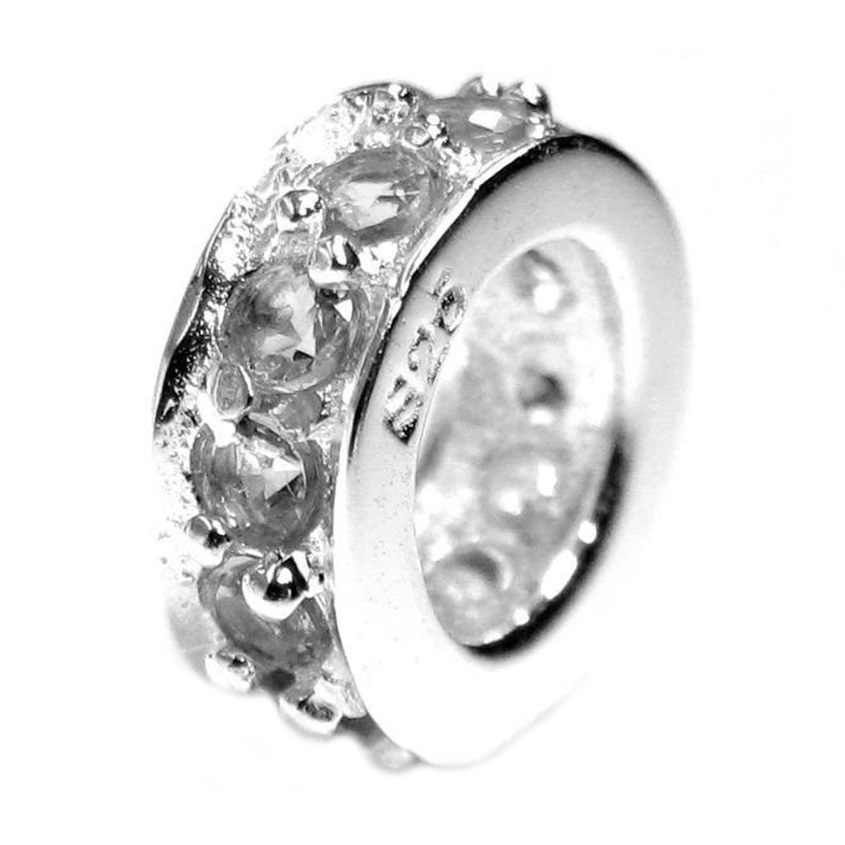 Queenberry Sterling Silver Clear Cubic Zirconia April Synthetic Birthstone European Style Bead Charm