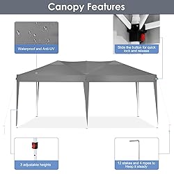 TOOLUCK 10x20 Pop Up Canopy Tent Waterproof Outdoor