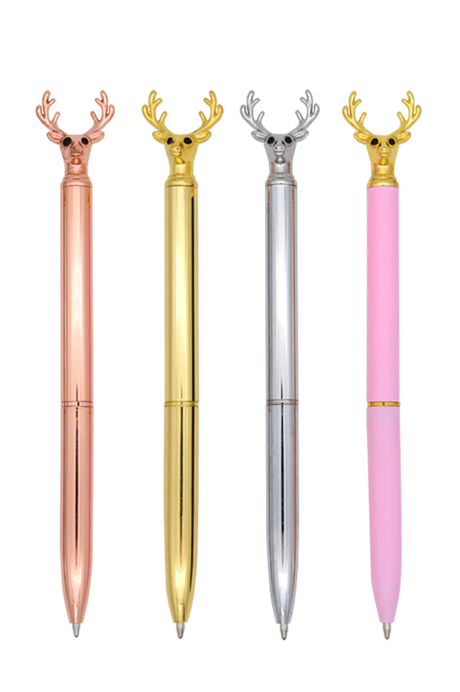 Gullor 4 Pieces Deer Head Shape BallPoint Pen Unique Christmas Pens Cute Animal Pen Black Ink, Multicolored B