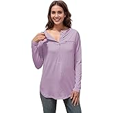 DOSWODE Chemo Shirts for Women with Port Access and Side Snaps Long Sleeve for Post Surgery Recovery Dialysis Comfort Shirt