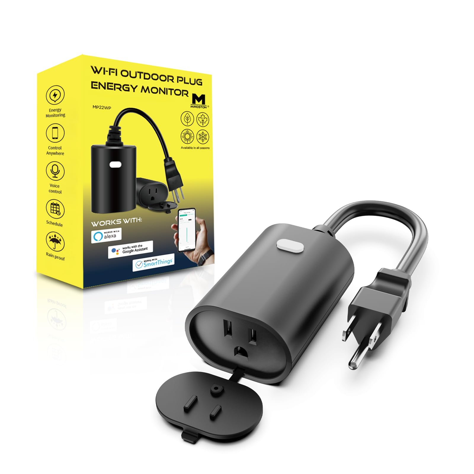 Photo 1 of Minoston Outdoor Outlet, WiFi Smart Plug in Energy Monitoring, 2.4Ghz Wi-Fi Plugs, Compatible with Alexa and Smart Life, IP65 Waterproof Outlet 15A (MP22WP)