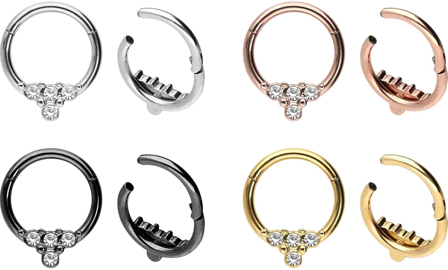 PIERCINGLINE segment ring clicker with 4 crystals made of surgical steel - piercing for ear septum, tragus or helix in black colour - Image 4