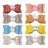 Unicorn Hair Bows Clips Double Layer Bowknot for Girls Sequins Glitter Hairpins Pack of 8(Design 2-8pcs)