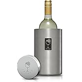 IPUJAN Wine Chiller Bucket with Stainless Ice Stone - Champagne Bucket for 750ml Single Bottle Cold up to 5 Hours - Iceless Insulated Double Walled White Wine Cooler Bucket (Silver)