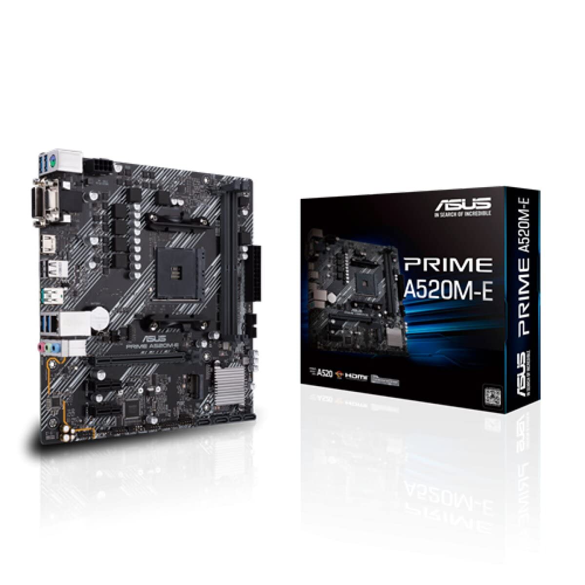 Asustek computer Prime A520M-E AMD A520 (Ryzen AM4) micro ATX motherboard with M.2 support, 1 Gb Ethernet, HDMI/DVI/D-Sub, SATA 6 Gbps, USB 3.2 Gen 2 Type-A