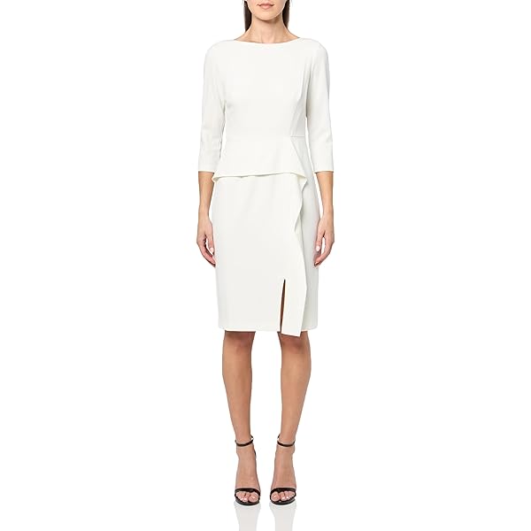 Vince Camuto Women's 3/4 Sleeve Sheath Dress - High Neck Cascade Detail Mini Dress For Work & Events
