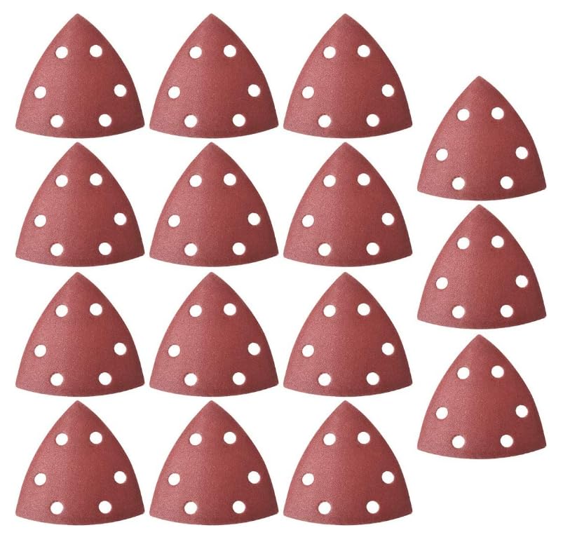 MACHSWON Triangular Sanding Paper,Adhesive-Backed Triangle Oscillating Multi Tool,Hook and Loop Sanding Pads,240 Grits 6 Holes, 15pcs