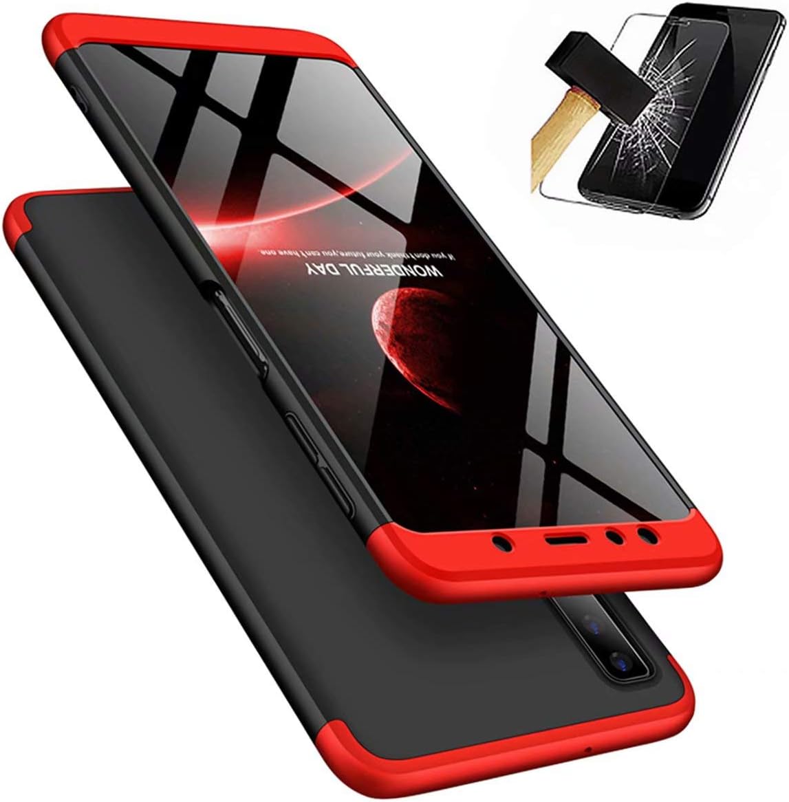 Samsung Galaxy A9 2018 Case Lanpangzi TPU Silicone 3 in 1 Combination Ultra Slim Cover with [Tempered Glass Screen Protector] Scratch-resistant Protective Case - Red and Black