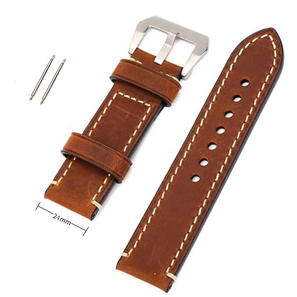 24mm Width Brown Genuine Leather Wristwatch Band Men Watch Strap Watchband