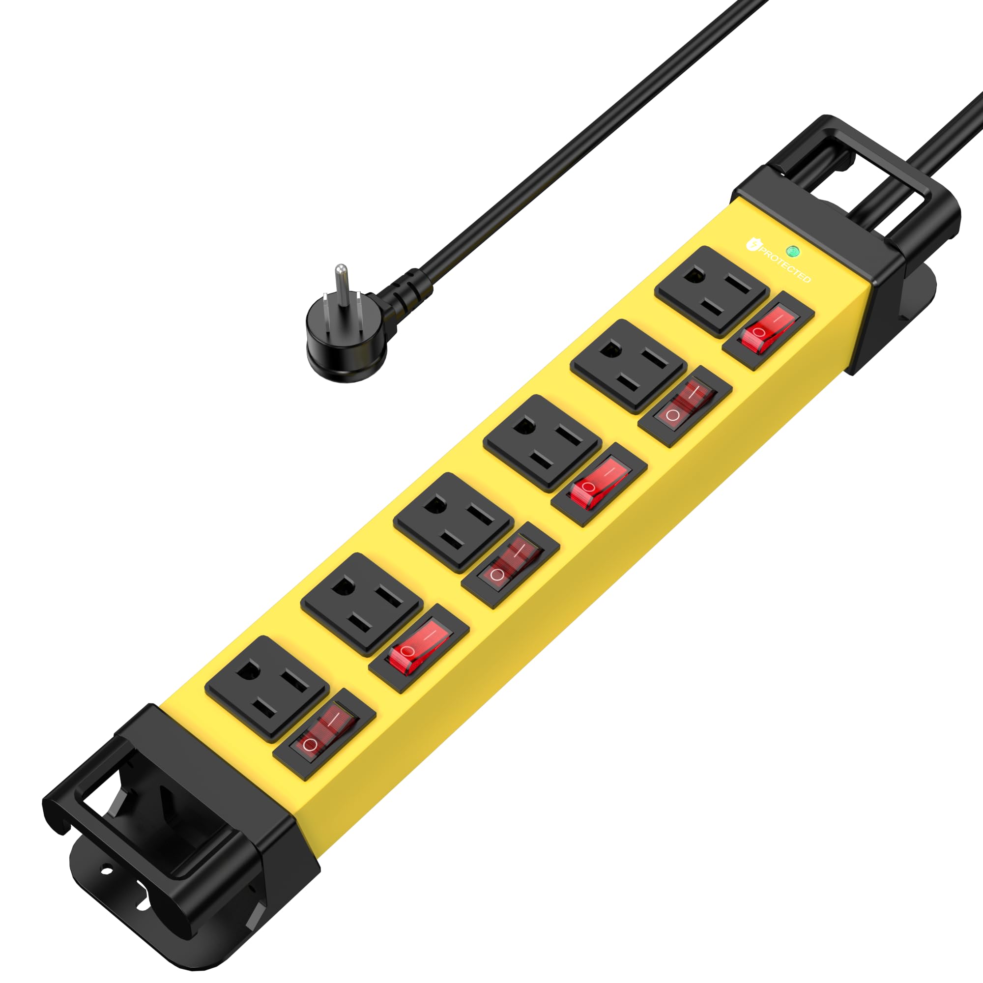 Photo 1 of Heavy Duty Power Strip - 6 Outlet Power Strip with 6 Individual Switches Cord Manager Surge Protector 1200J Home Office Garage Industrial Workshop