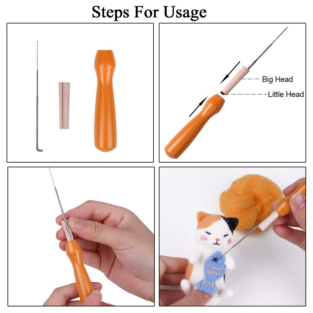 Morfen 30 Pcs Wool Felting Needles, 3 Sizes with Wooden Handle, DIY Wool Felting Kit