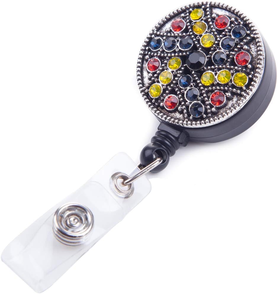 Retractable Badge Holder, Badge Reel, ID Badge Holder Reel Clip Retractable with Bling Rhinestones for Nurse (Colorful)
